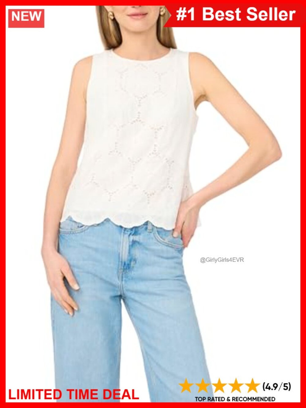 Sleeveless Blouse with Intricate Front Embroidery Crew Neck Pull On